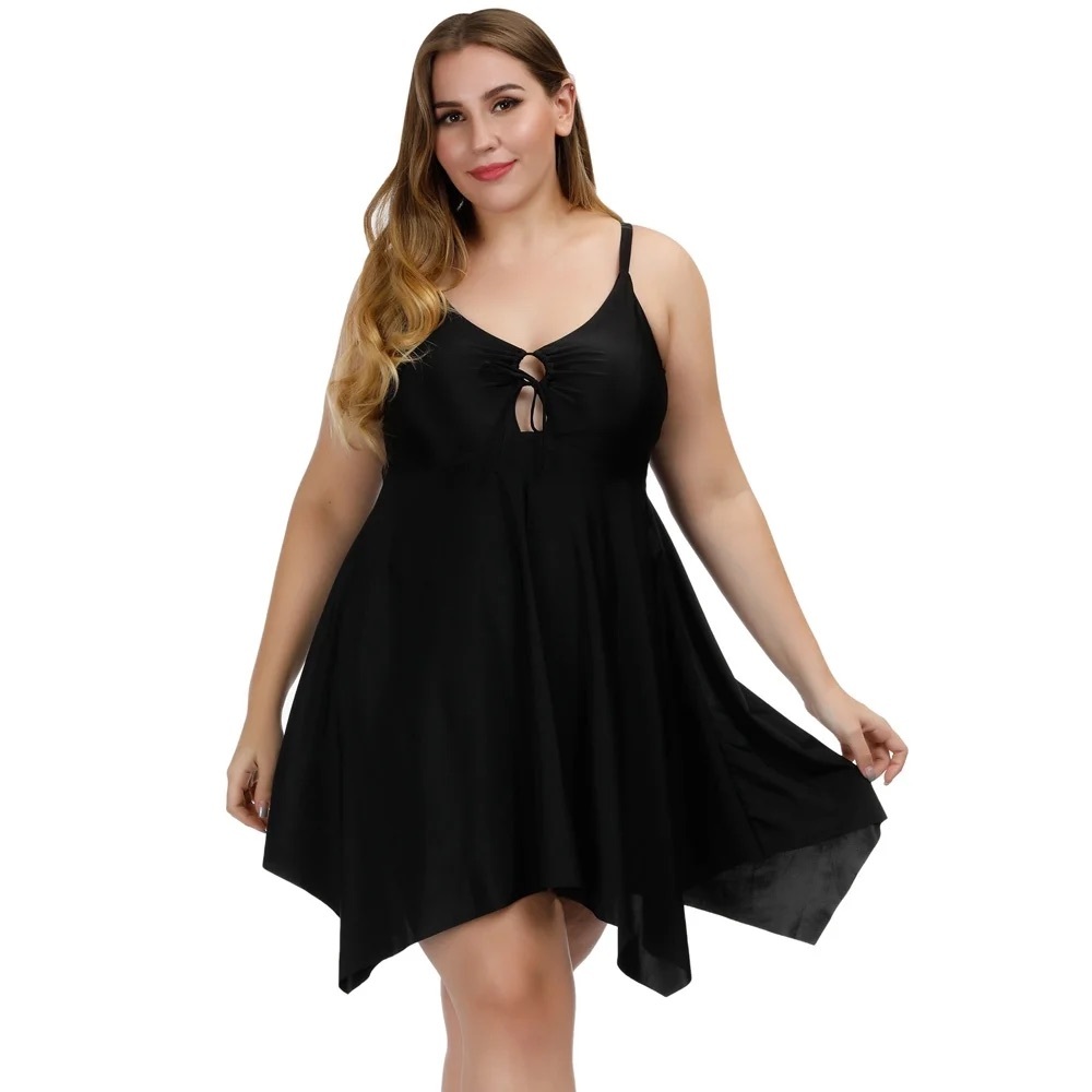Hanna Nikole Swim Dress Black Built-in Shorts Tummy Control spandex miraclesuit